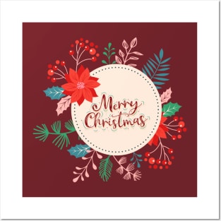 Merry Christmas Floral Bloom Posters and Art